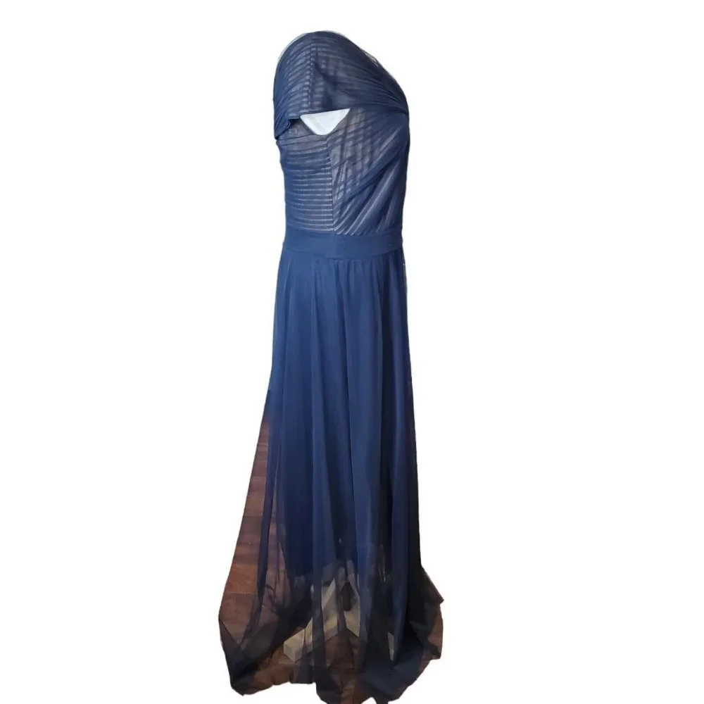 Tadashi Shoji Tulle Twist‎ Formal Maxi Gown Mother of Pride Navy Blue Size 12